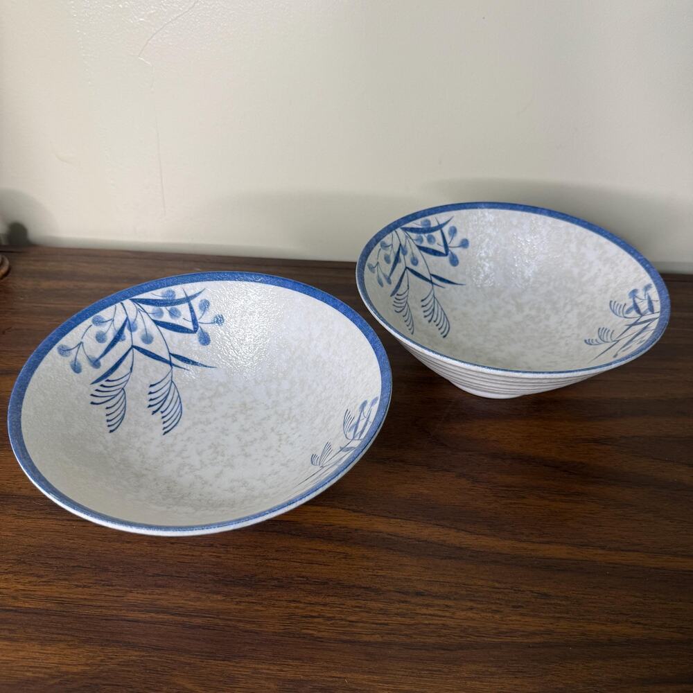 Vintage Studio Art Japanese Bowls Set Blue Grass Design Made in Japan